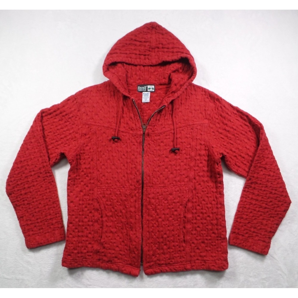 Vintage Ezze Wear Outdoor Sweatshirt Womens Small Red Hooded Full Zip Seersucker